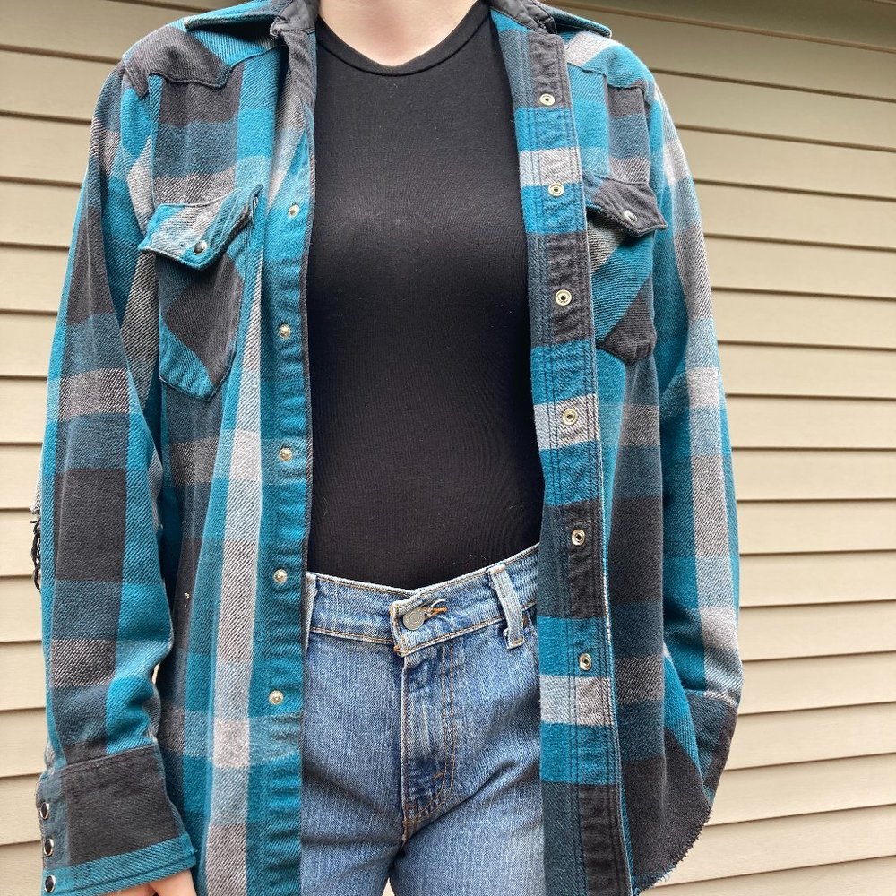 Distressed Plaid Wrangler Flannel Shirt